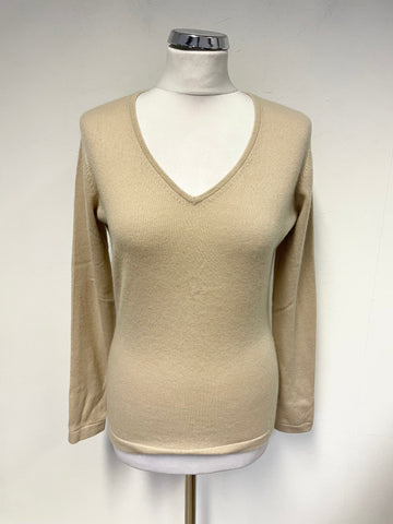 PURE COLLECTION CAMEL 100% CASHMERE V NECK JUMPER SIZE 10
