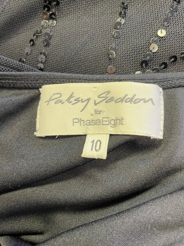 PHASE EIGHT BLACK SEQUINNED EMBELLISHED LONG EVENING DRESS SIZE 10