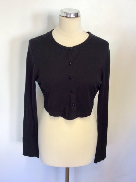 HOBBS BLACK CROPPED LONG SLEEVE SILK,COTTON & CASHMERE CARDIGAN SIZE M