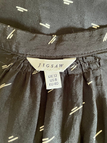 JIGSAW BLACK & WHITE PRINT SILK FLOATY SHORT SLEEVE TOP SIZE 12