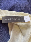 MINT VELVET BLUE & WHITE FINE KNIT 3/4 SLEEVE CUT OUT BACK JUMPER SIZE 14