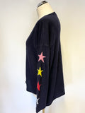 LUELLA NAVY BLUE CASHMERE & MERINO WOOL STAR SLEEVE JUMPER SIZE L