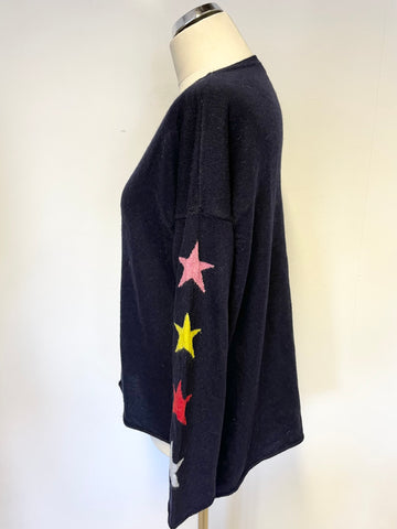 LUELLA NAVY BLUE CASHMERE & MERINO WOOL STAR SLEEVE JUMPER SIZE L