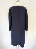 PHASE EIGHT NAVY BLUE & WHITE STITCH TRIM 3/4 SLEEVE SHIFT DRESS SIZE 8