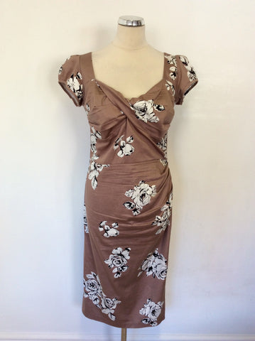 STOP STARING BY ALICIA ESTRADA TAN FLORAL GARDENIA WIGGLE / PENCIL DRESS SIZE XL UK 16