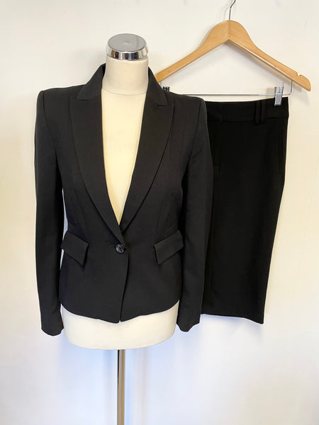 MARKS & SPENCER BLACK FITTED JACKET & PENCIL SKIRT SUIT SIZE 8