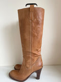 RUSSELL & BROMLEY TAN LEATHER KNEE LENGTH HEELED BOOTS SIZE 6.5/39.5