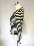 HOBBS BLACK & WHITE STRIPE COTTON & SILK FRILL TRIM V NECK LONG SLEEVE CARDIGAN SIZE 10