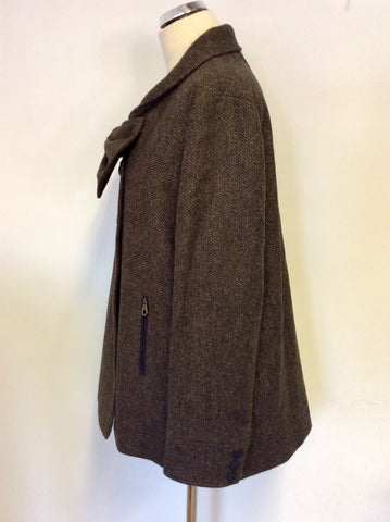 BRAND NEW JACK MURPHY BROWN TWEED SHETLAND WOOL BOW TRIM JACKET SIZE 18