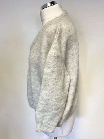AMERICAN VINTAGE GREY WOOL & MOHAIR 3/4 SLEEVE SHORT JUMPER SIZE L