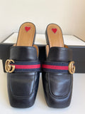 GUCCI BETIS GLAMOUR BLACK LEATHER SLIP ON FLAT MULES SIZE 5/38