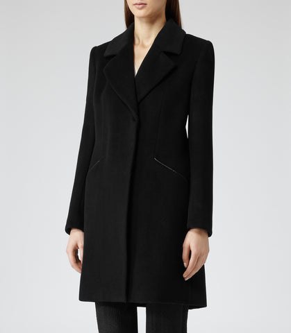 REISS BERLICK BLACK WOOL MID LENGTH PEA COAT SIZE S