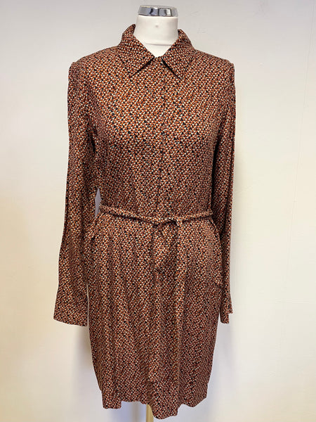 LK BENNETT CAPRIS RED HEART PRINT LONG SLEEVE TIE BELT SHIRT DRESS SIZE 10