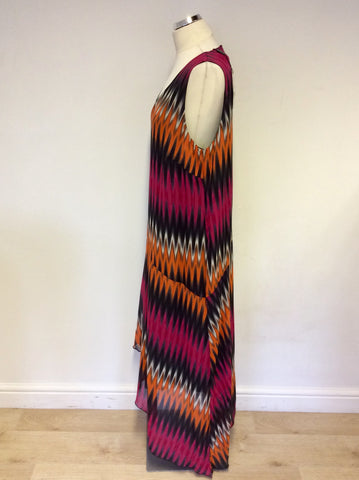 BRAND NEW MARINA RINALDI MULTI COLOURED PRINT PURE SILK MAXI DRESS SIZE UK 20
