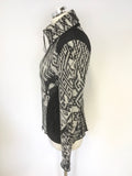 MARCCAIN SPORTS BLACK & GREY AZTEC PRINT WOOL & ALPACA BLEND ZIP UP JACKET/TOP ZIZE N4 UK 14