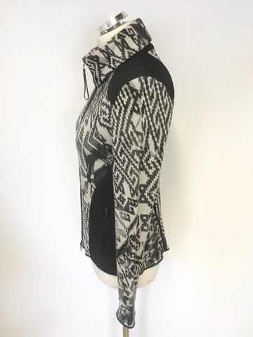 MARCCAIN SPORTS BLACK & GREY AZTEC PRINT WOOL & ALPACA BLEND ZIP UP JACKET/TOP ZIZE N4 UK 14