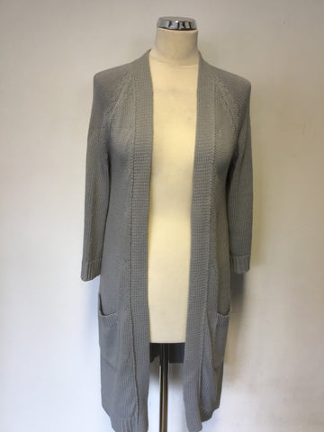 JIGSAW LIGHT CREY LONG COTTON CARDIGAN WITH POCKETS SIZE S