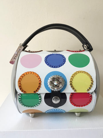 BRAND NEW ROAD FLAIR BY LITTLE EARTH METAL CYLINDRICAL HAND EMBELLISED SWAROVSKI CRYSTALS HAND BAG