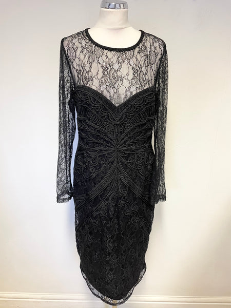 KARDASHIAN BLACK LACE & BRAID EMBELLISHED SPECIAL OCCASION PENCIL DRESS SIZE 16