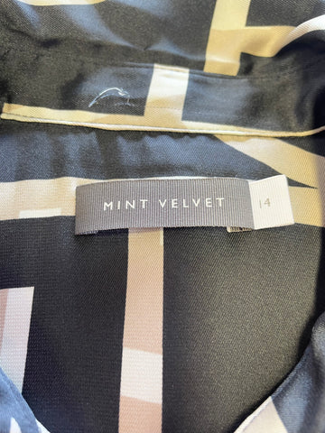 MINT VELVET BLACK,BEIGE & IVORY PATTERNED LONG SLEEVED SHIRT SIZE 14