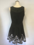 KAREN MILLEN BLACK & SILVER EMBROIDERED SLEEVELESS FIT &  FLARE DRESS SIZE 12