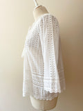 WHISTLES WHITE COTTON BROIDERY ANGLAISE 3/4 SLEEVE TOP SIZE 12