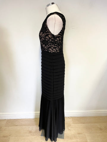 R&M RICHARDS BLACK LACE TOP SLEEVELESS LONG EVENING DRESS SIZE 6 UK 10