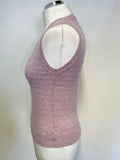 BRORA PINK 100% CASHMERE SLEEVELESS V NECK JUMPER SIZE 10