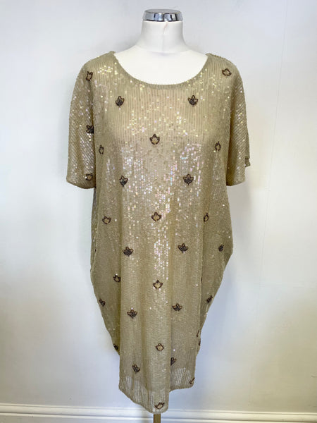 MNG CREAM BEADED & SEQUINNED SHORT SLEEVE SHIFT DRESS SIZE M