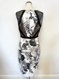 KAREN MILLEN BLACK & WHITE FLORAL PRINT LACE TRIM SPECIAL OCCASION PENCIL DRESS SIZE 14