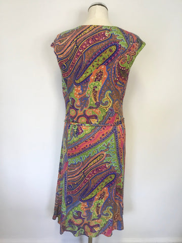 RALPH LAUREN MULTI COLOURED PAISLEY PRINT SLEEVELESS STRETCH JERSEY DRESS SIZE XL