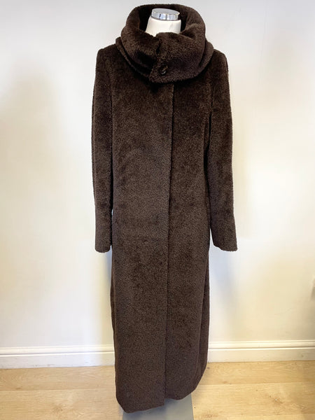 MAX MARA DARK BROWN ALPACA & WOOL BLEND LONG COAT SIZE 14