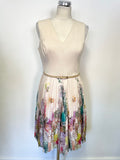 TED BAKER TARREN CREAM & MULTI COLOURED FLORAL PRINT FIT & FLARE DRESS SIZE 2 UK 10/12