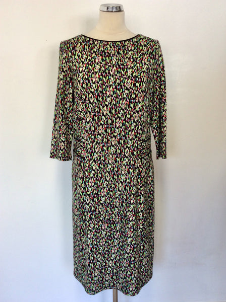 FENN WRIGHT MANSON MULTI COLOURED PRINT 3/4 SLEEVE DRESS SIZE 16