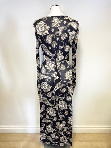 FRENCH CONNECTION NAVY BLUE PAISLEY PRINT LONG SLEEVE MAXI DRESS SIZE 10