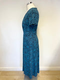 SEASALT CHAPELLE TURQUOISE & NAVY SUNFLOWER PRINT SHORT SLEEVE COTTON MIDI DRESS SIZE 10