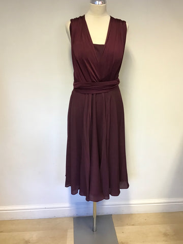 TED BAKER BURGUNDY/ WINE SILK BLEND SPECIAL OCCASION DRESS SIZE 3 UK 12