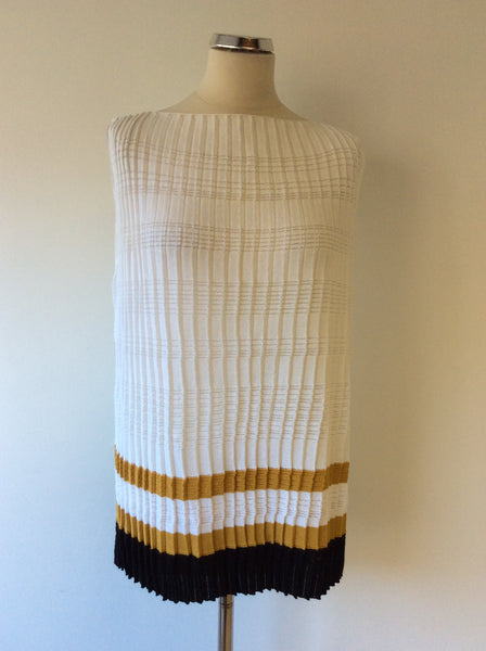 BIMBA Y LOLA WHITE WITH TAN & BLACK STRIPE PLEATED FINE KNIT TOP SIZE S