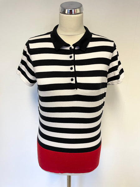 GANT BLACK & WHITE WITH RED TRIM SHORT SLEEVE COLLARED FINE KNIT TOP SIZE M