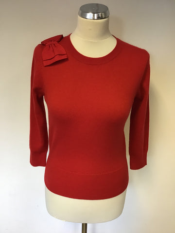 BRAND NEW TED BAKER RED BOW TRIM 3/4 SLEEVE WOOL BLEND JUMPER SIZE 1 UK 10