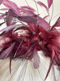 TAILOR MADE PLUM FEATHER & GLASS BEAD TRIM FASCINATOR ON COMB