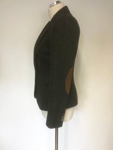 ZARA DARK GREEN & TAN TWEED LAMBSWOOL TYPE JACKET SIZE S
