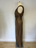 BIBA BRONZE METALLIC ONE SHOULDER GRECIAN STYLE LONG EVENING DRESS SIZE 16