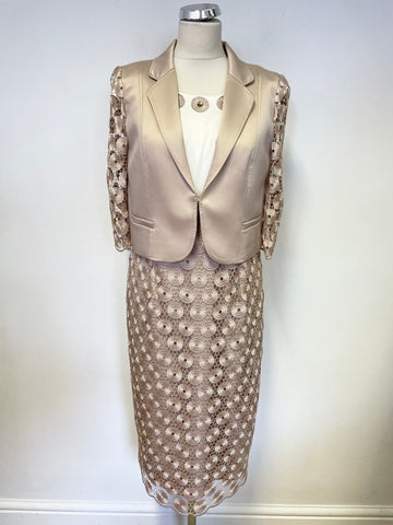 GOLD BY MICHAEL H CREAM & GOLD LACE TRIMMED SPECIAL OCCASION DRESS & JACKET SUIT SIZE 12