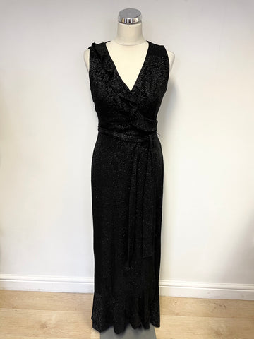 BRAND NEW PHASE EIGHT NERONA BLACK & SILVER LURES WRAP ACROSS LONG EVENING DRESS SIZE 10