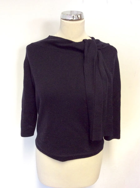 OUI NAVY BLUE TIE SIDE SCOOP NECK WOOL JUMPER SIZE XS