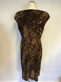 RALPH LAUREN BROWN LEOPARD PRINT STRETCH DRAPED WRAP DRESS SIZE 16