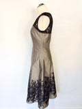 COAST SILVER GREY & BLACK FLORAL PATTERNED SPECIAL OCCASION DRESS SIZE 10