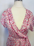 ASPIGA PINK,WHITE & LILAC PRINT CAP SLEEVE WRAP AROUND MIDI DRESS SIZE XS