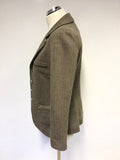 AVOCA ORIGIN BROWN HERRINGBONE WOOL BLEND JACKET SIZE 1 UK 8/10